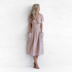 Seaside Tones Linen kimono dress in pink